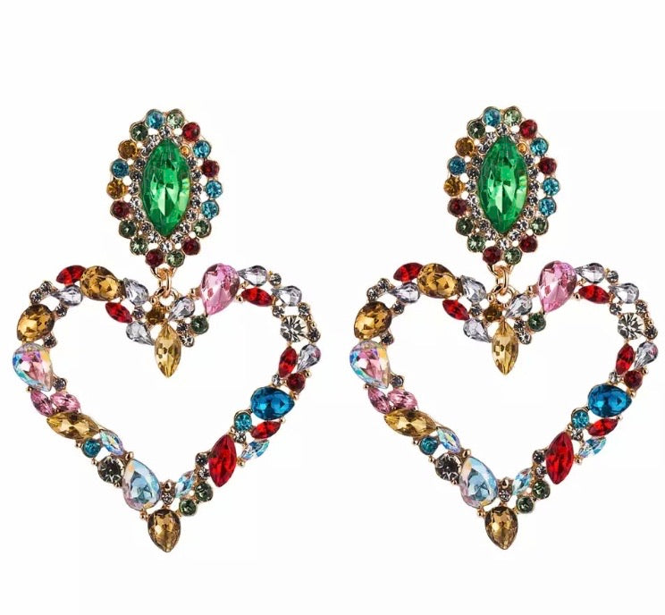 Green/Clear Crystal Heart Earrings